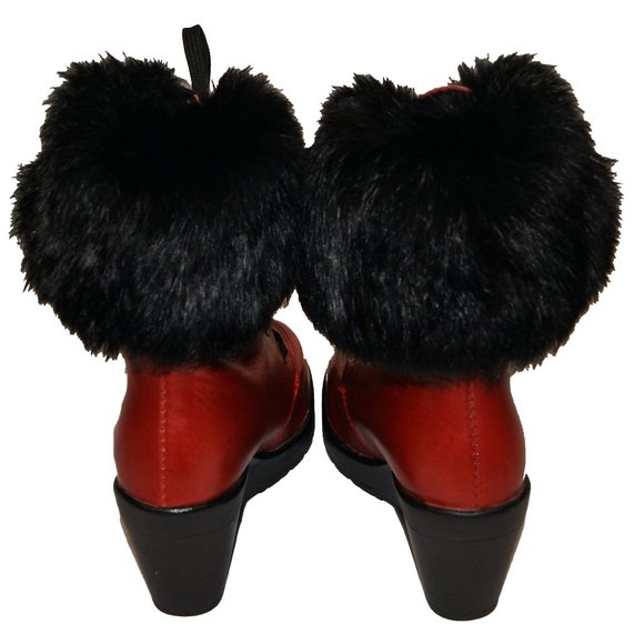 Alpi Sole Women's 36 Red Leather Black Fur Wedge Heeled Winter Boots - Picture 2 of 6